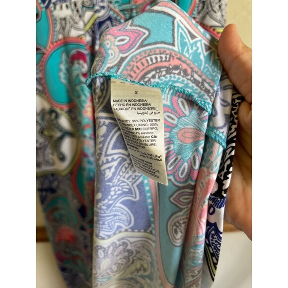 Chico's Size 2/Large Multicolor Paisley V-Neck Sleeveless Dress Stretch Hi-Lo - Picture 5 of 6